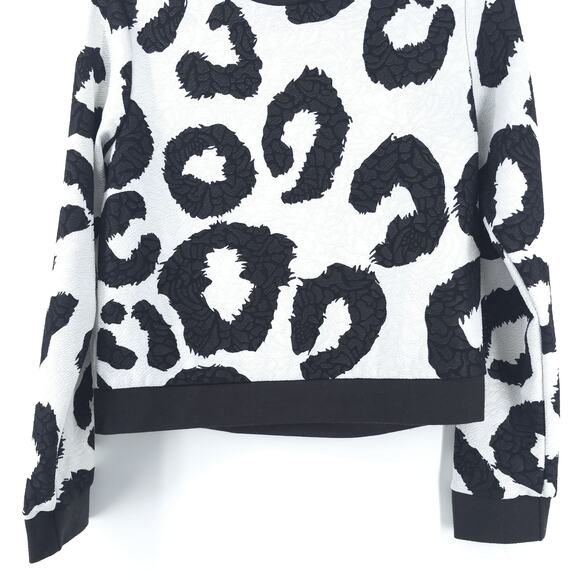 Painted Thread Textured Animal Print Jacquard Sweatshirt Contrast Hem Pullover M - Picture 3 of 9